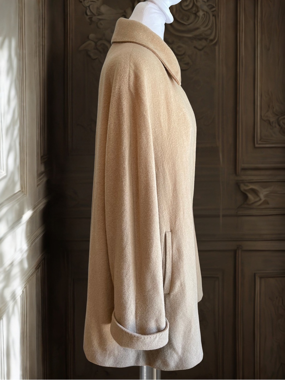 FLEURETTE Vintage 90s 100% Camel Hair Coat Jacket USA Union Tan Sz 12 Mid Length - Picture 6 of 16